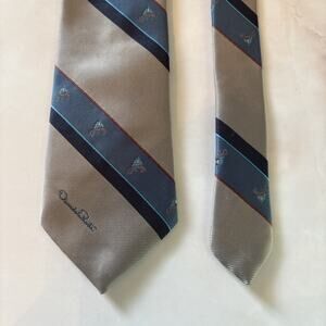 Oscar De La Renta Silk Tie Sailboats Grey Blue Stripe‎ Designer